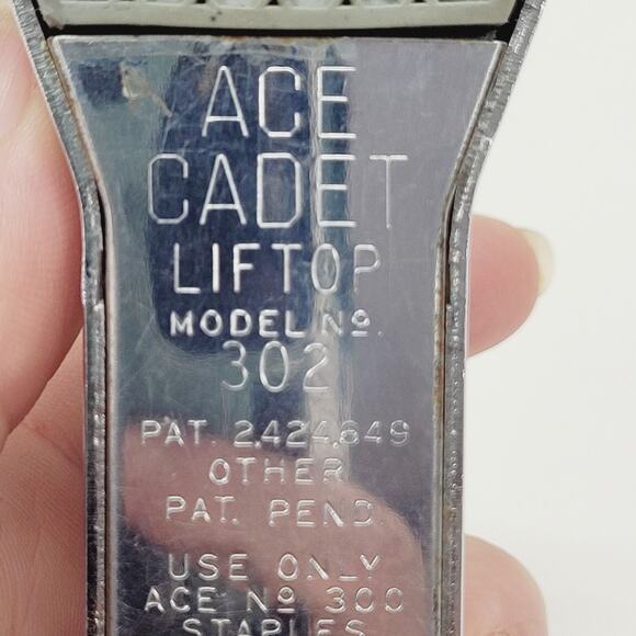 Ace Cadet Liftop Stapler Model 302 Chrome Black Top Vintage Made in USA - Picture 8 of 9